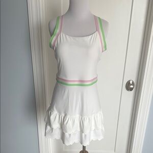 Lilly Pulitzer “Lollo” Active Dress UPF 50 White with Pink and Green Accents